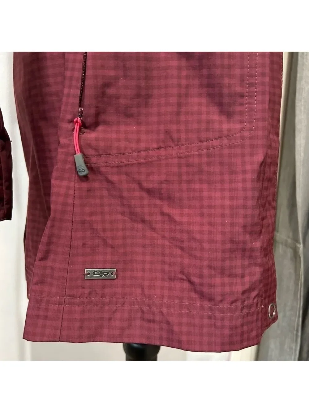 Outdoor Research Women’s Trench Raincoat Hood Pockets Nylon SML Burgundy No Belt